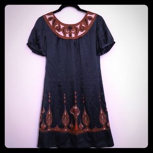 Blue Silk Short Sleeve Dress Banana Republic